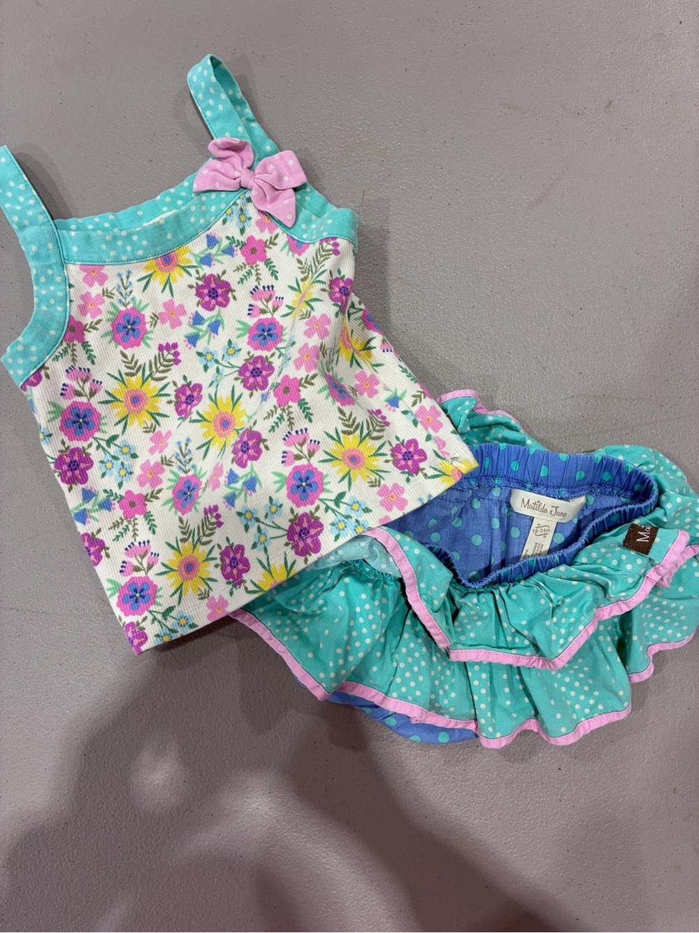 Matilda Jane Aqua and Blue Polka Dot Ruffle Set 18/24 months